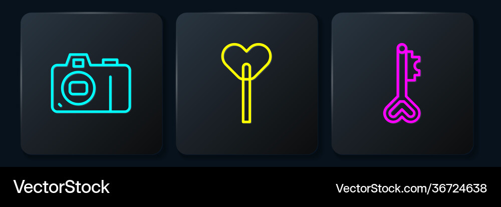 Set line photo camera key in heart shape Set line photo camera key in heart shape vector image