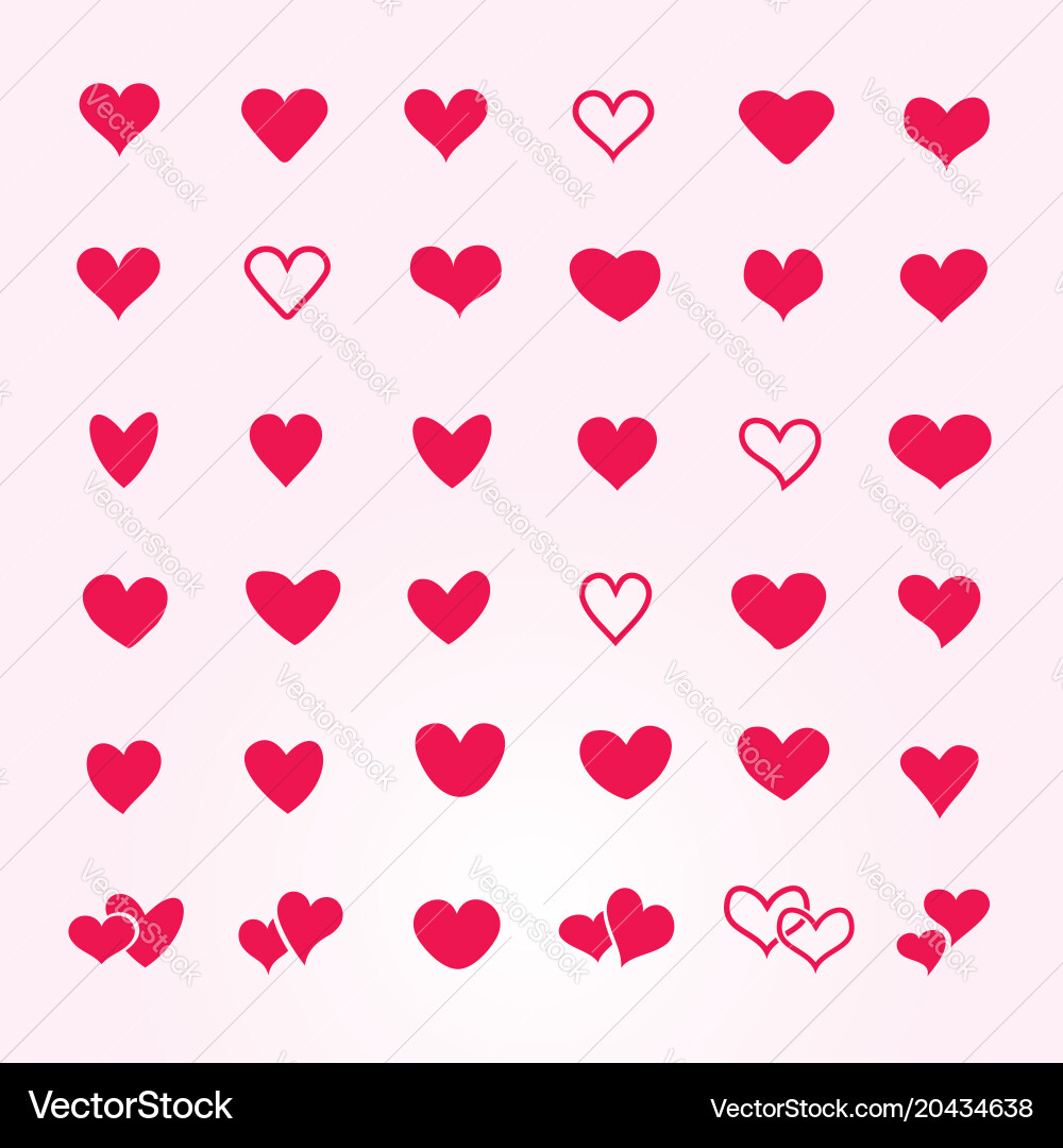 Set of red hearts in different shapes and styles Vector Image