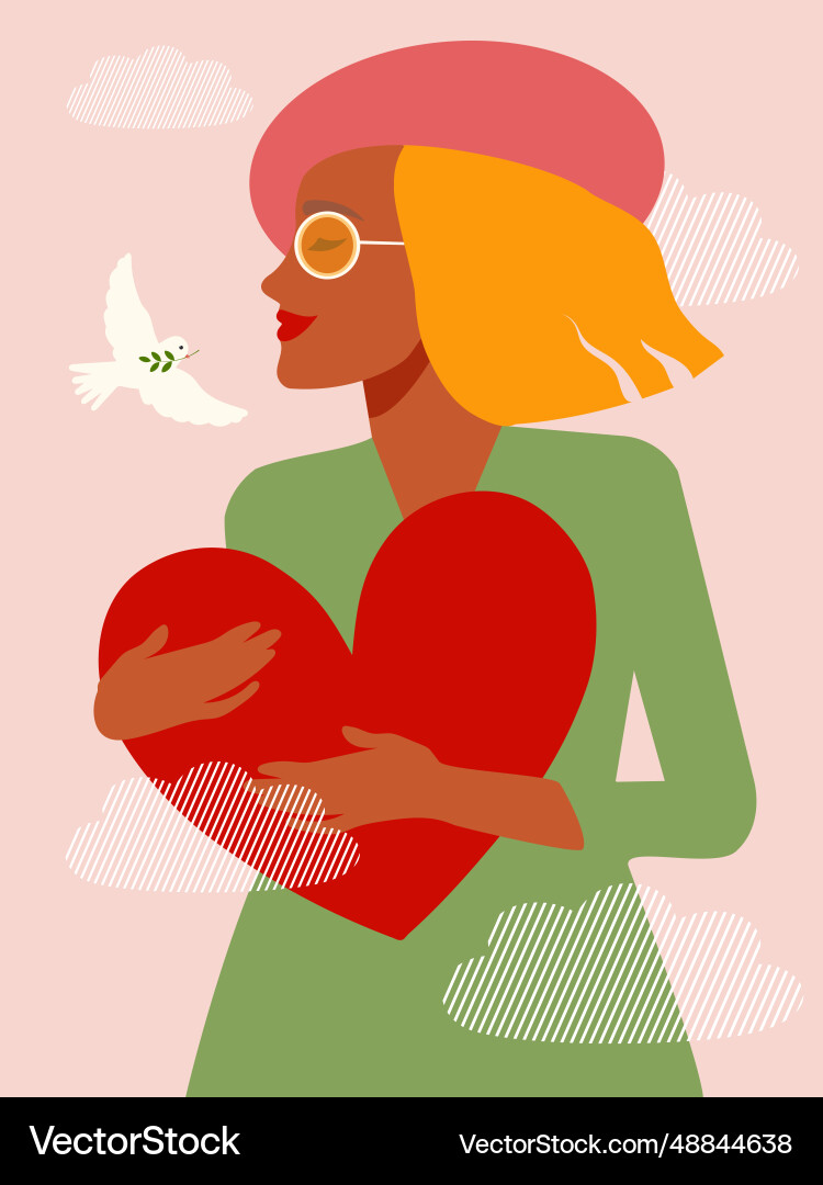 Stylish young woman holding a big red heart Stylish young woman holding a big red heart vector image