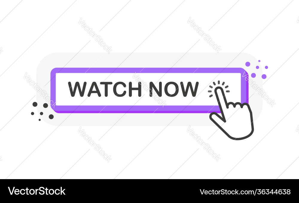 Watch purple 3d button with hand pointer clicking Watch purple 3d button with hand pointer clicking vector image
