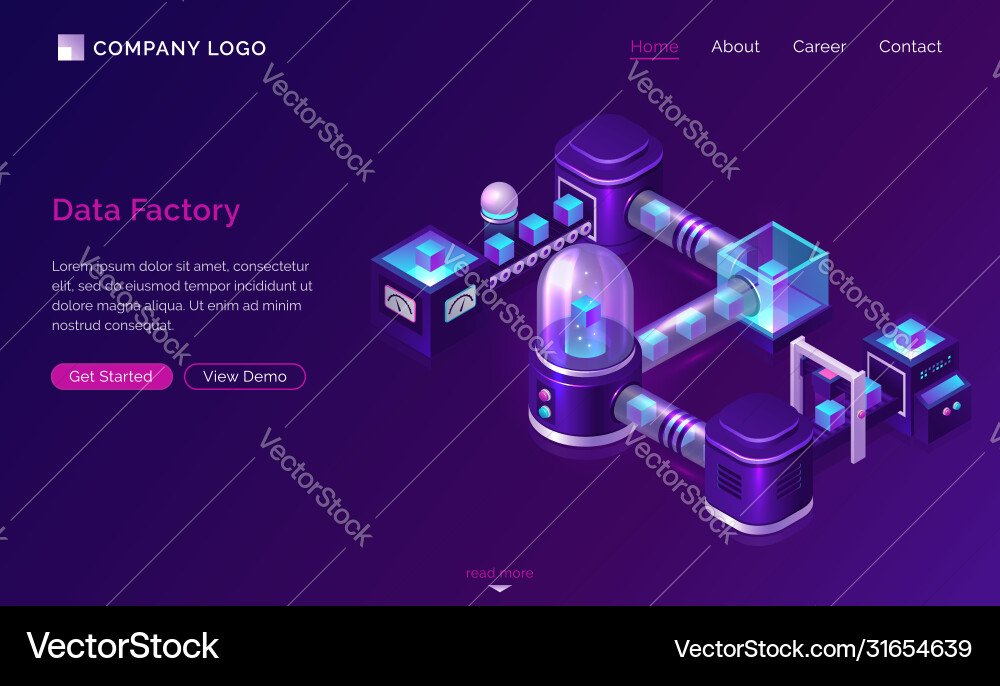 Data processing factory isometric technology Data processing factory isometric technology vector image