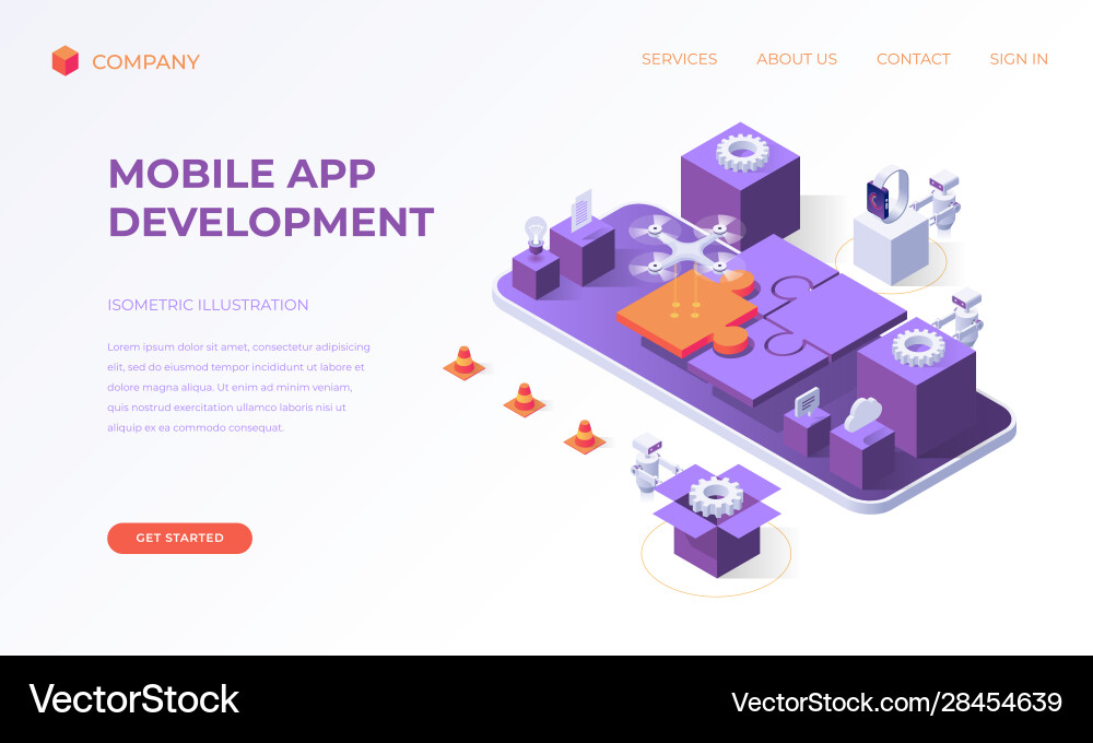 Landing page for mobile app development Landing page for mobile app development vector image