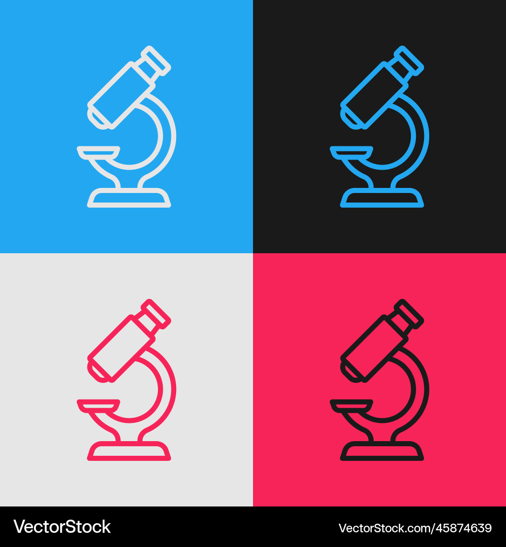 Pop art line microscope icon isolated on color Vector Image