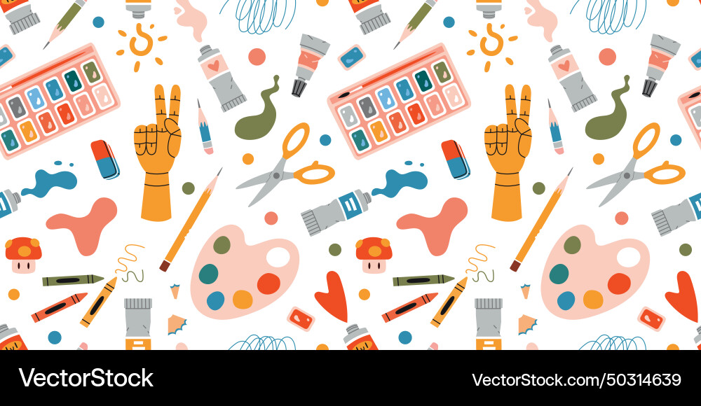 Seamless pattern with painting tools elements Seamless pattern with painting tools elements vector image