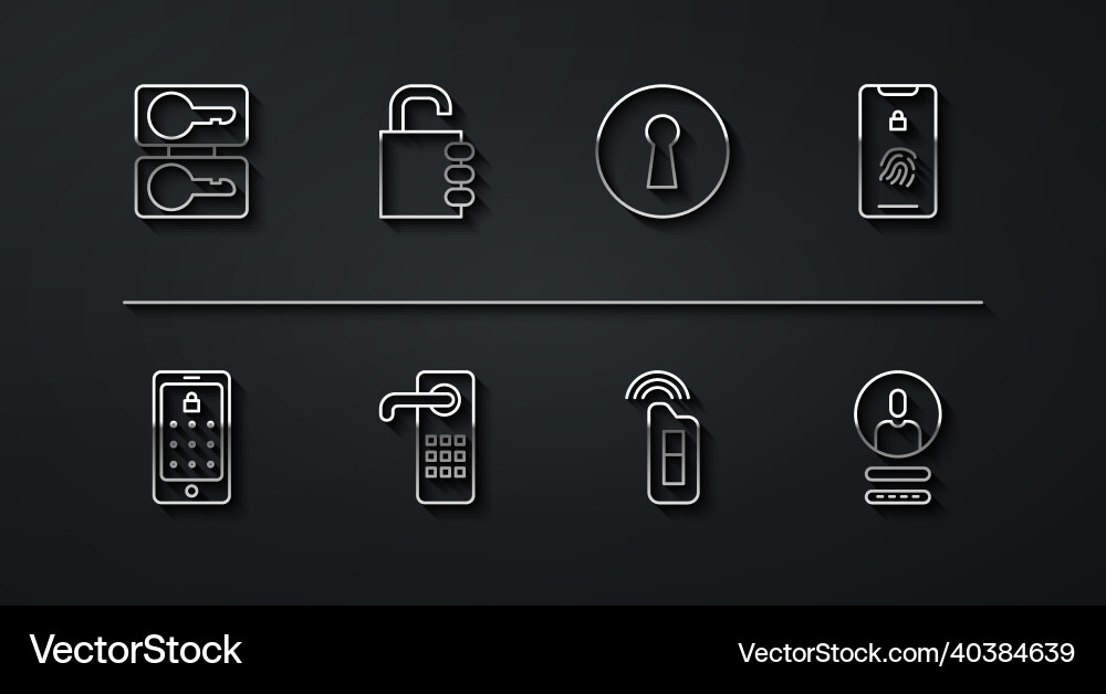 Set line casting keys mobile and graphic password vector image