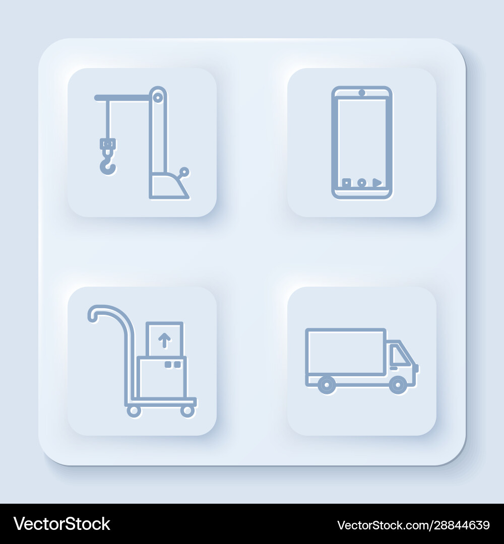 Set line harbor port crane mobile phone with app Vector Image