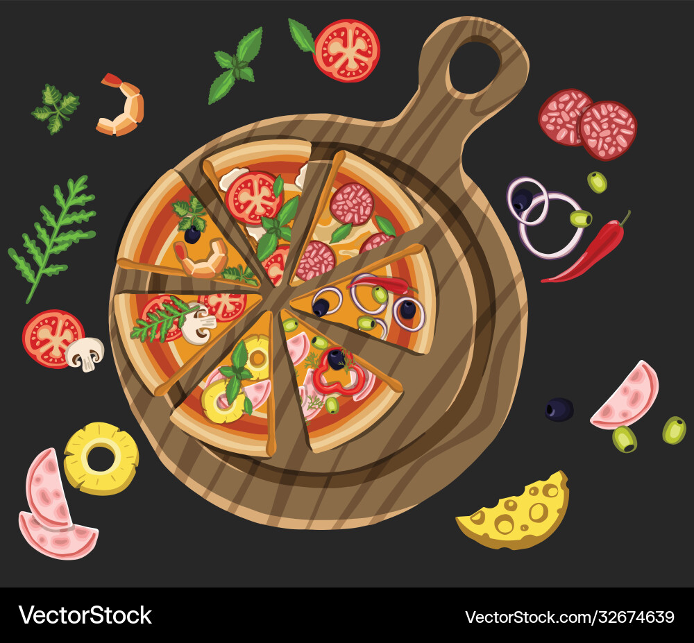 Set pizzas with various fillings Set pizzas with various fillings vector image