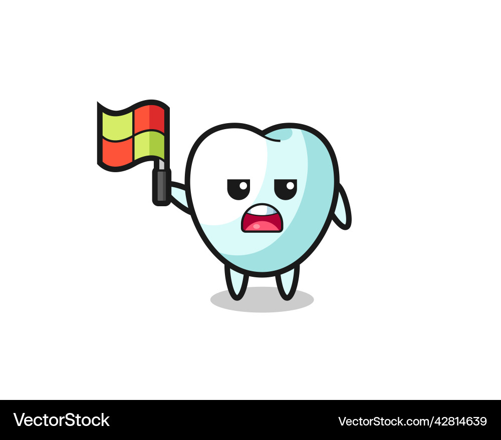 Tooth character as line judge putting the flag up Vector Image