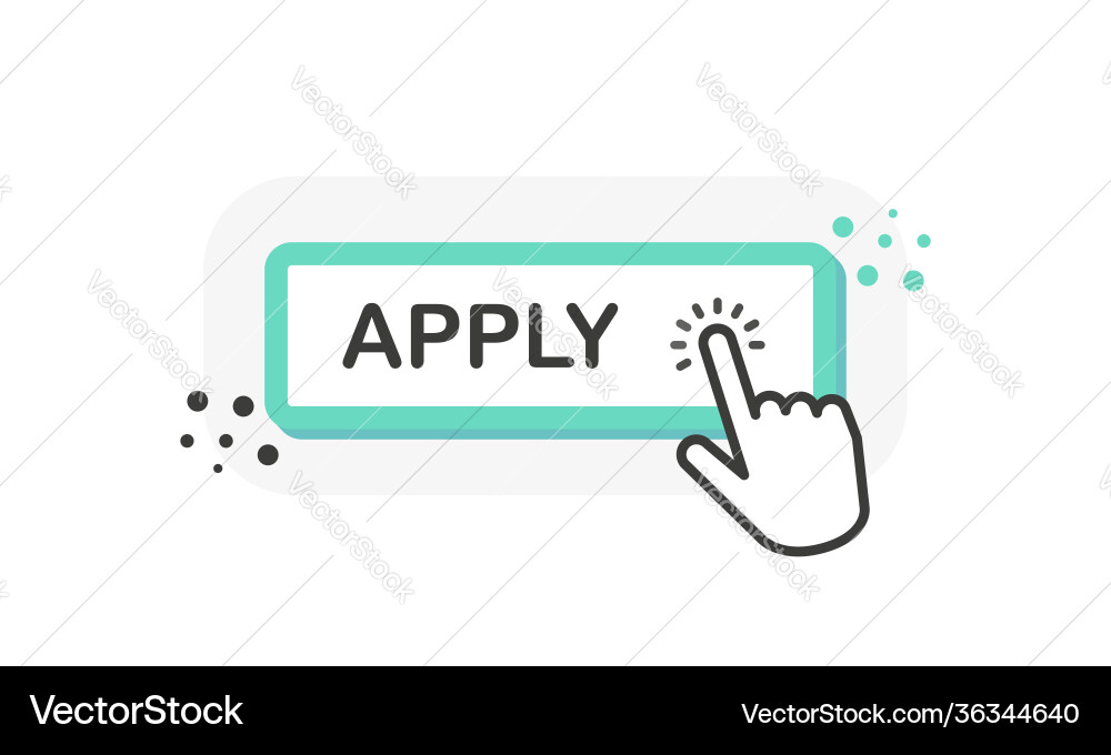 Apply green 3d button with hand pointer clicking Apply green 3d button with hand pointer clicking Vector Image