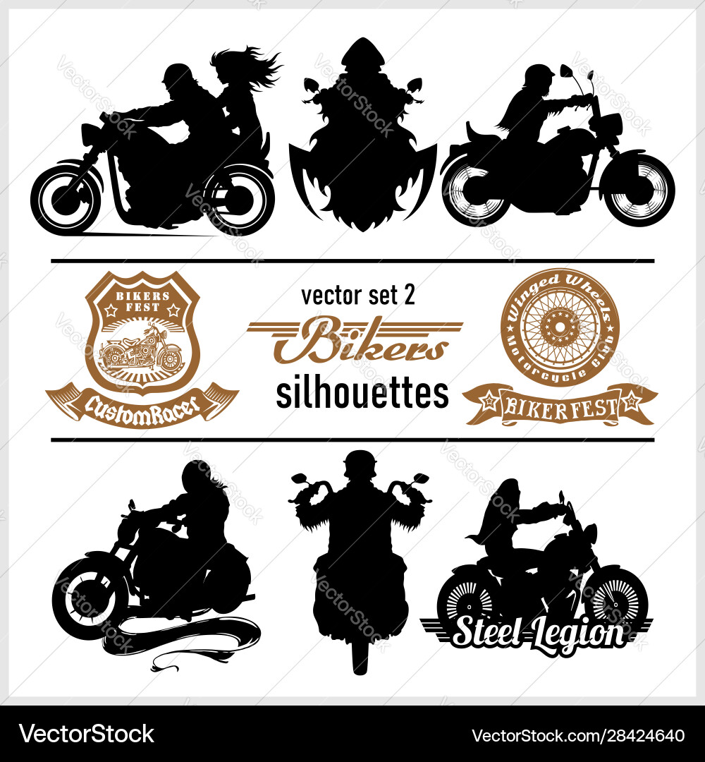 Biker Motorcycle Set - Silhouettes Vector Image