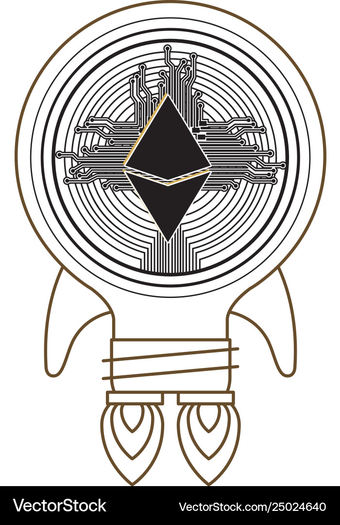 Etherum coin with circuit lines and rocket vector image