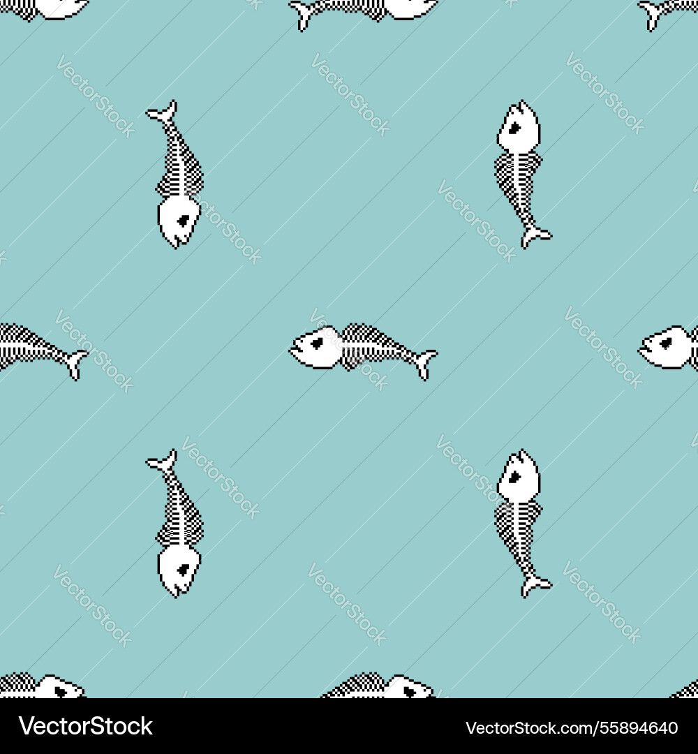 Fish skeleton pixel art pattern seamless 8 bit Fish skeleton pixel art pattern seamless 8 bit vector image