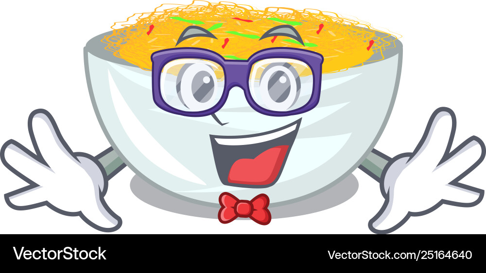 Geek fried noodles isolated with character Vector Image