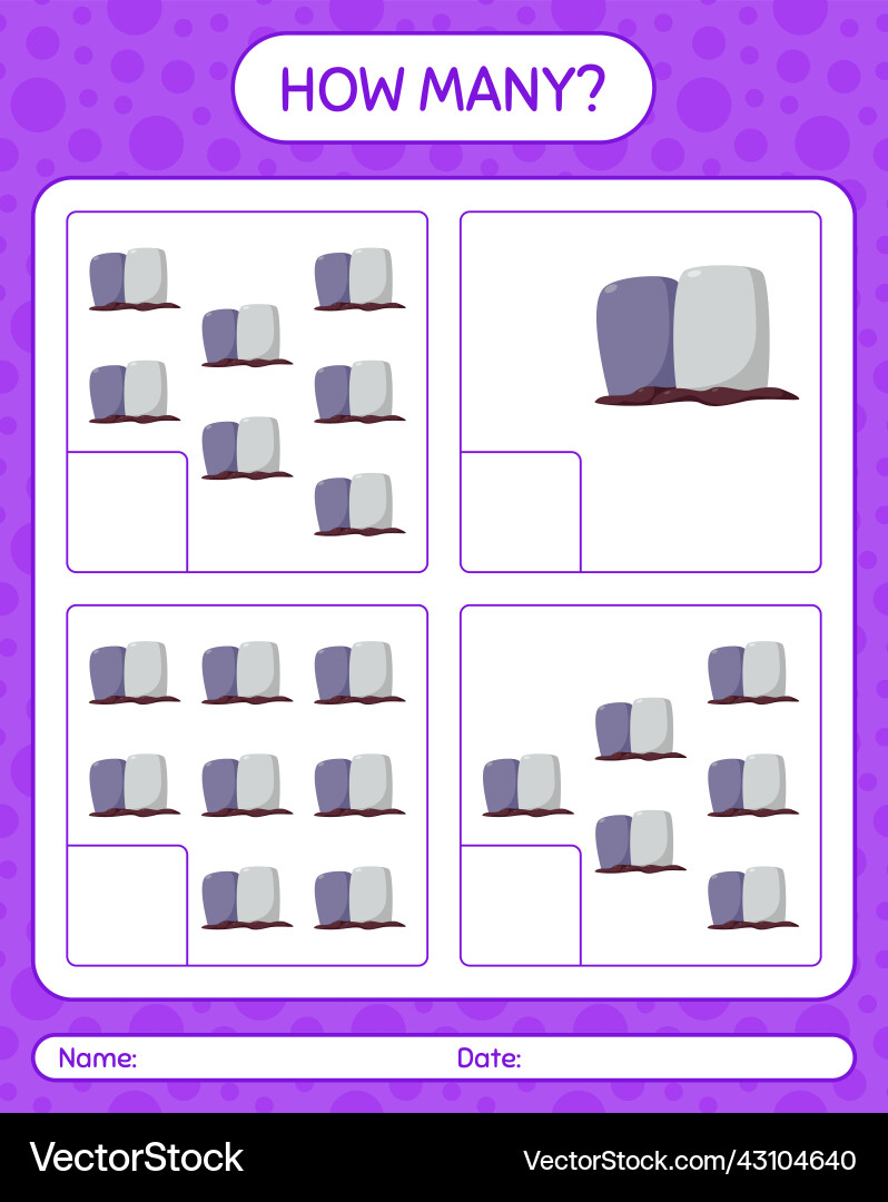 How many counting game with tombstone worksheet Vector Image