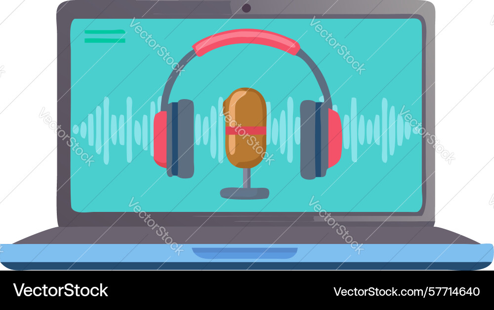 Laptop with microphone sound waves voice input Vector Image
