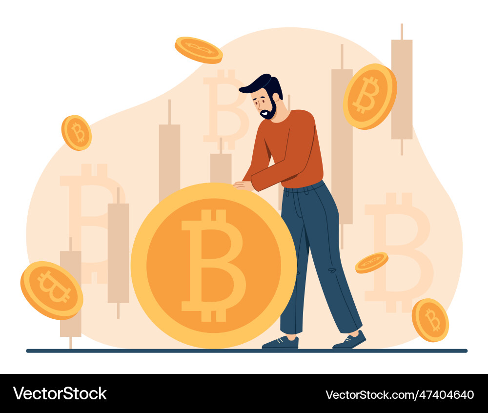 Man with Bitcoin Concept Vector Image