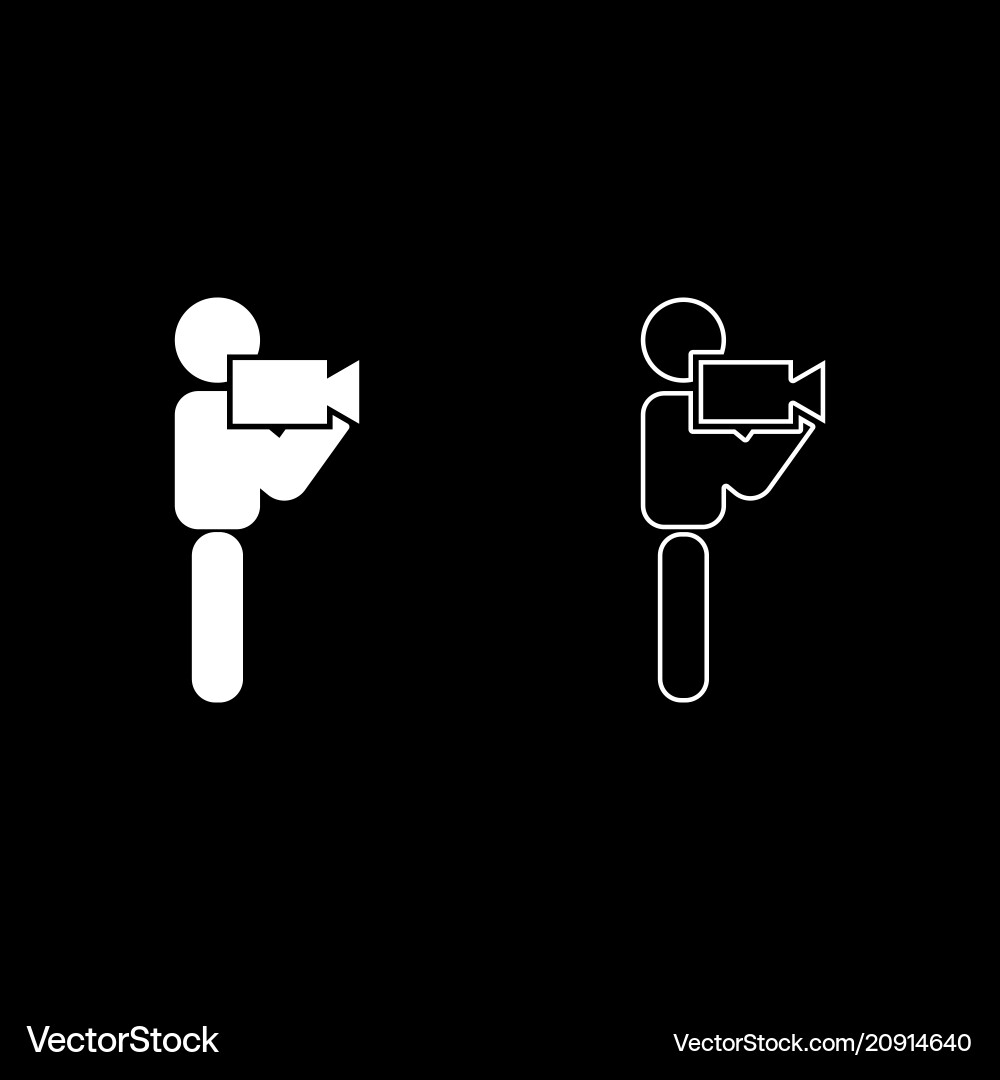 Man with video camera stick icon set white color Vector Image