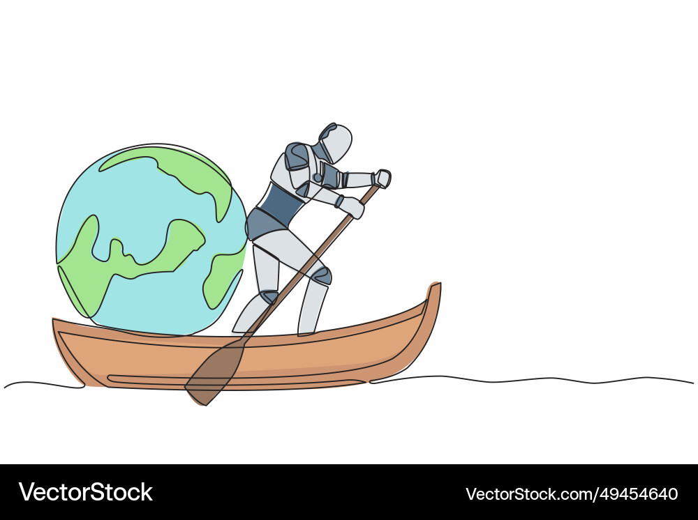 One continuous line drawing artificial robot One continuous line drawing artificial robot Vector Image