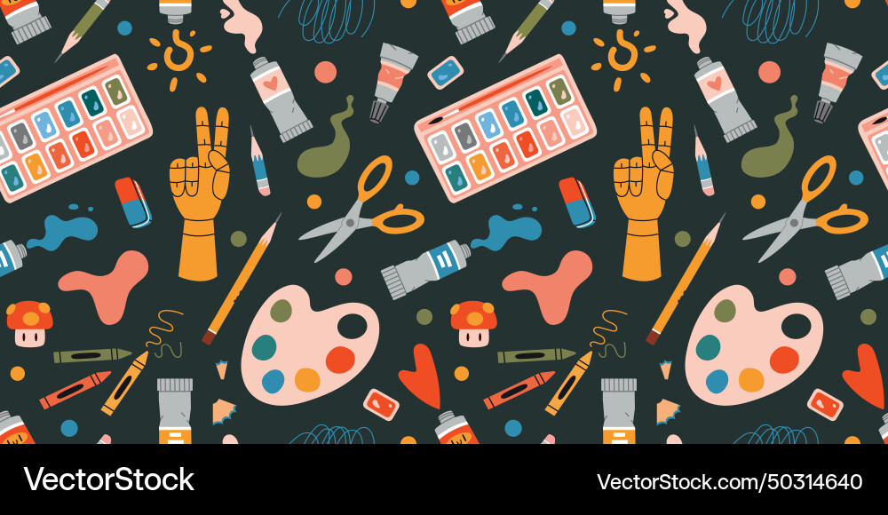 Seamless pattern with painting tools elements Seamless pattern with painting tools elements vector image