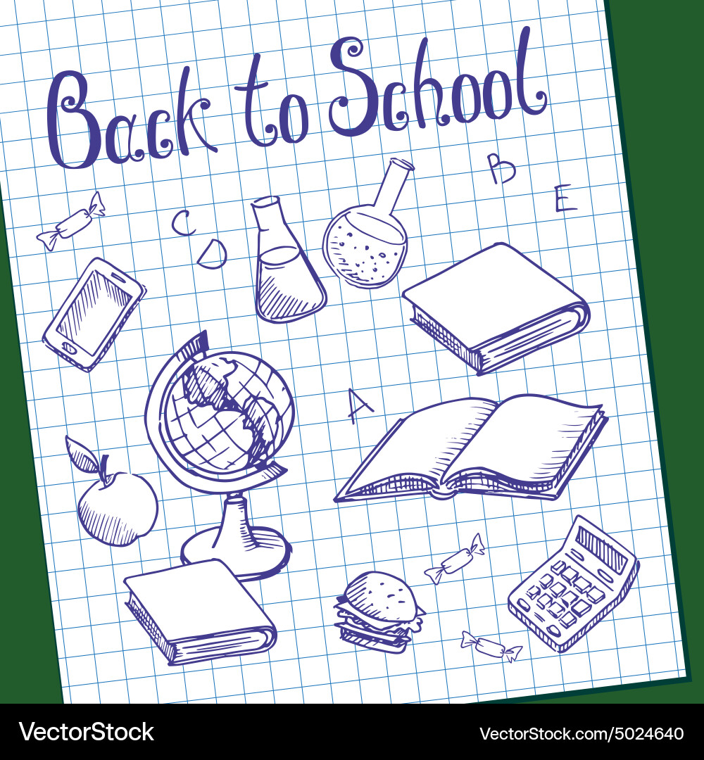 Sheet of graph paper with painted objects vector image