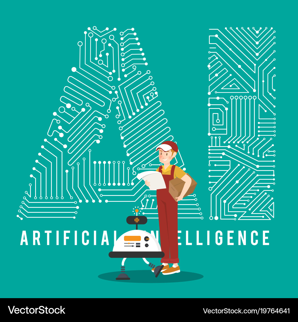 Ai smart robot and delivery boy with mechanism Vector Image