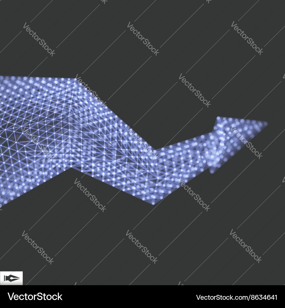 Arrow with connected lines and dots glowing grid Arrow with connected lines and dots glowing grid vector image