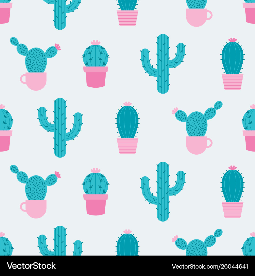Cacti seamless pattern with succulen green cactus Vector Image