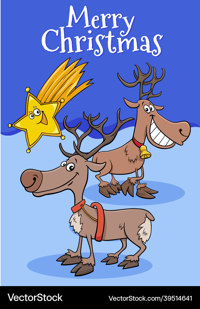 Cartoon Reindeer Christmas Card Vector Image