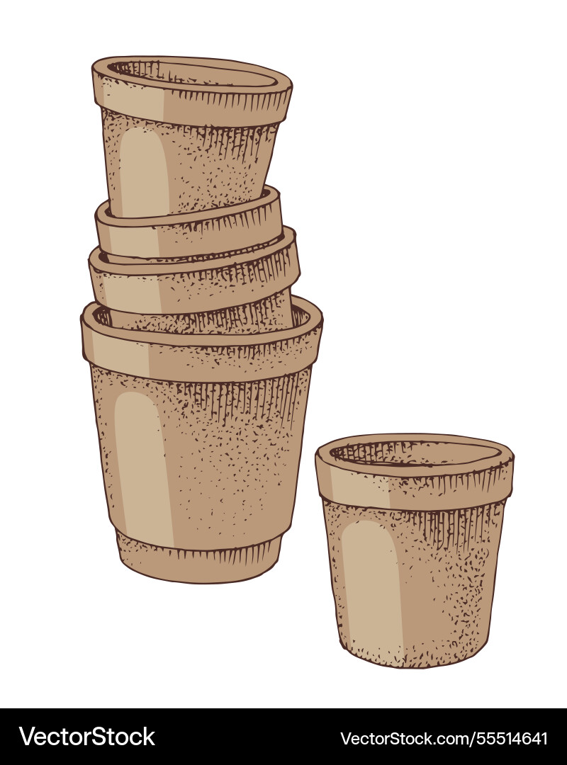 Ceramics flower pots in stack hand drawn Ceramics flower pots in stack hand drawn vector image