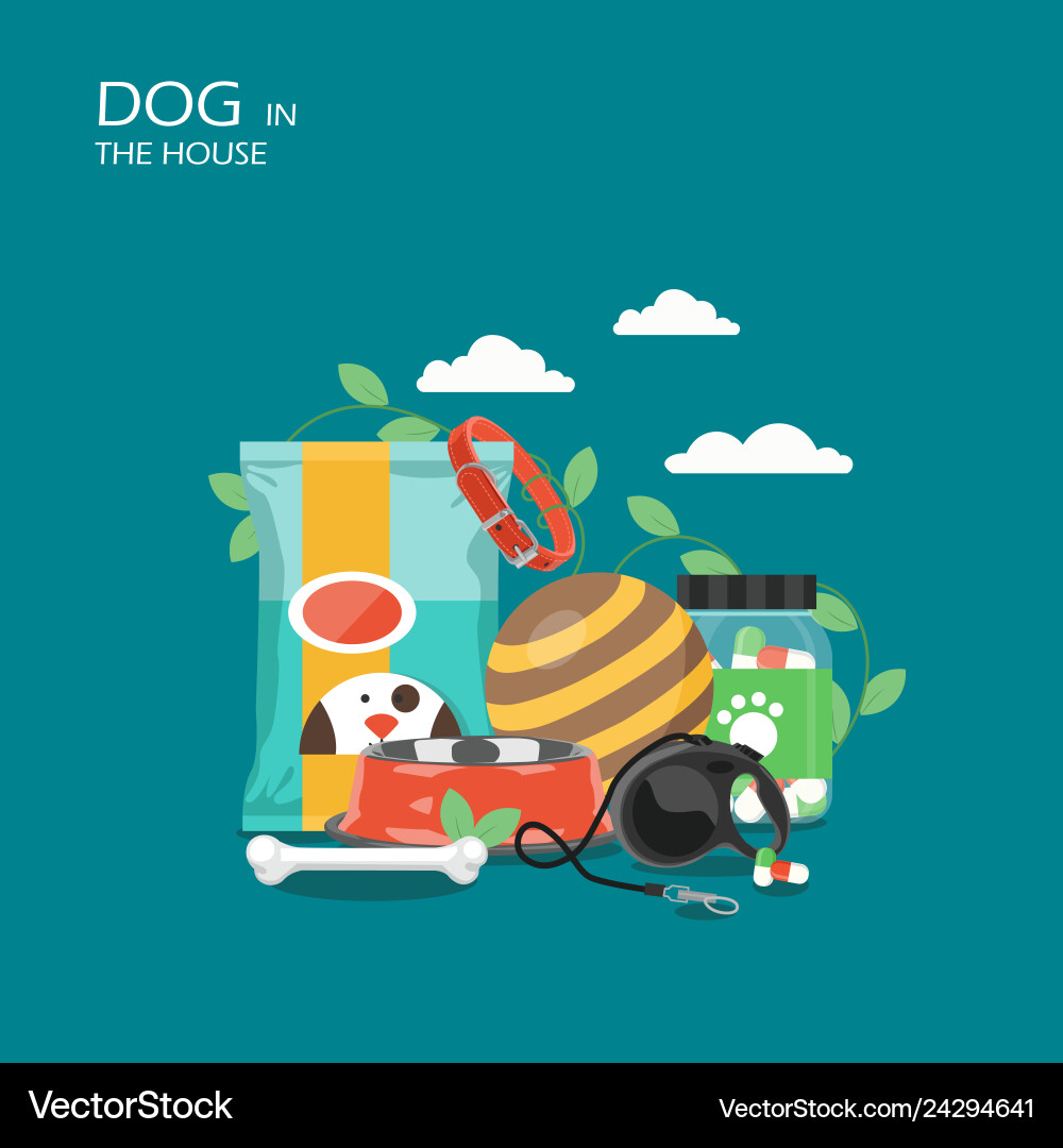 Dog in the house flat style design