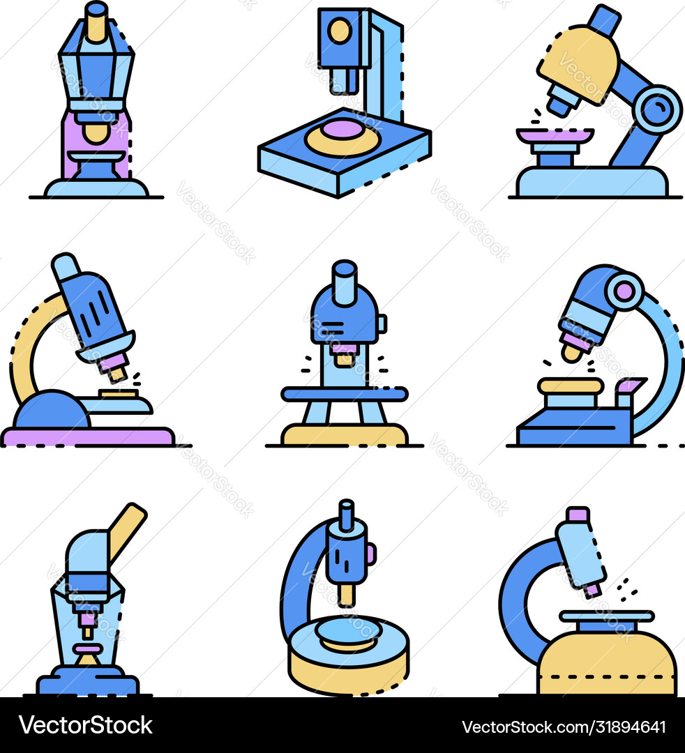 Microscope icons set line color Microscope icons set line color vector image