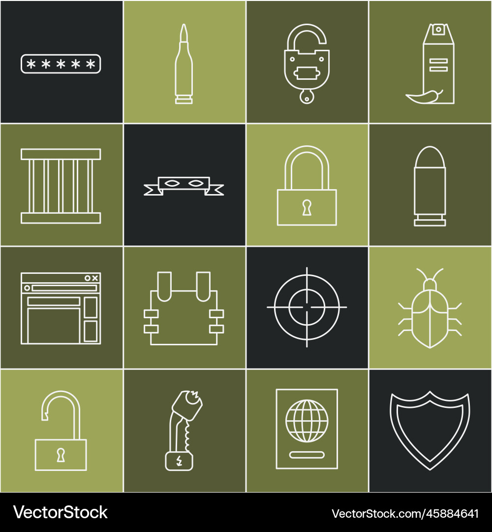 Set line shield system bug concept bullet lock Set line shield system bug concept bullet lock vector image