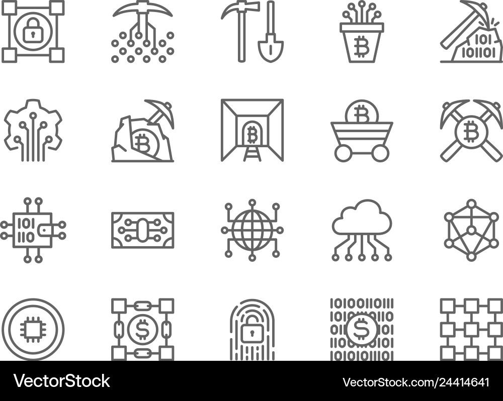 Set of blockchain technology line icons pack Set of blockchain technology line icons pack Vector Image