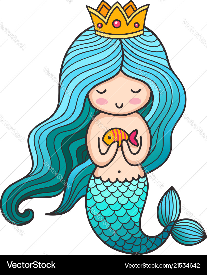 Cute little princess mermaid with turquoise hair Cute little princess mermaid with turquoise hair vector image