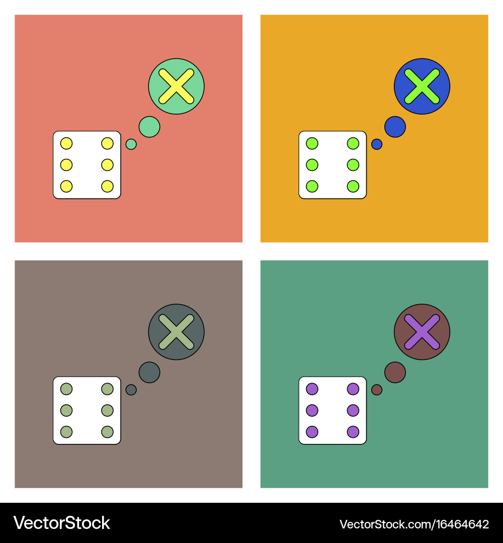 Flat icon design collection dice and x mark vector image