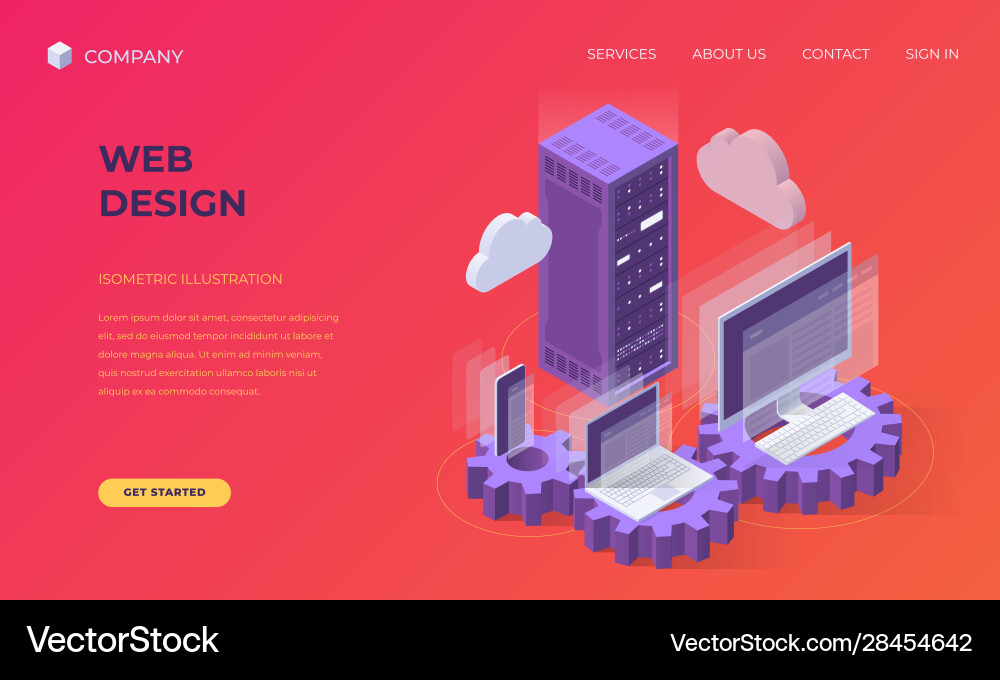 Isometric Web Development Landing Page Vector Image
