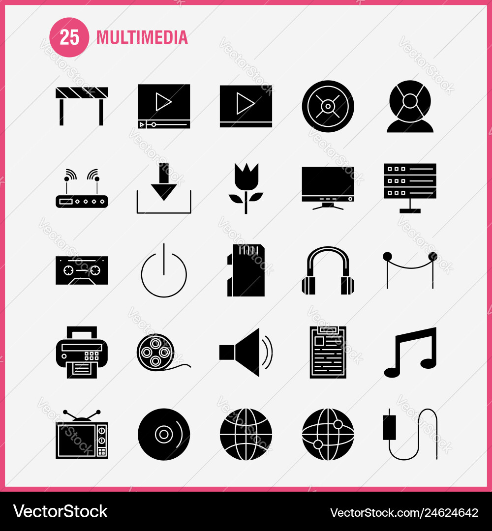 Multimedia solid glyph icon for web print Vector Image