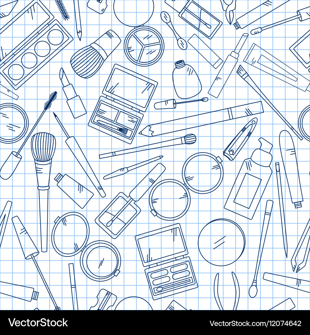 Seamless pattern with tools for makeup on notebook vector image