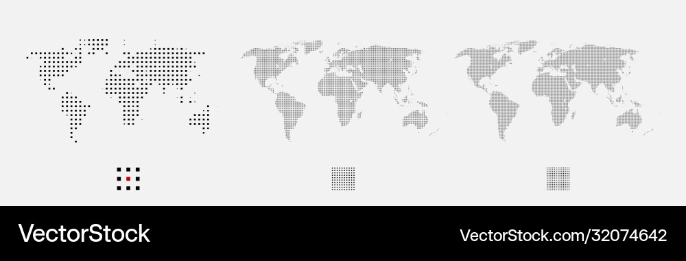 Set dotted world maps in different resolution Vector Image