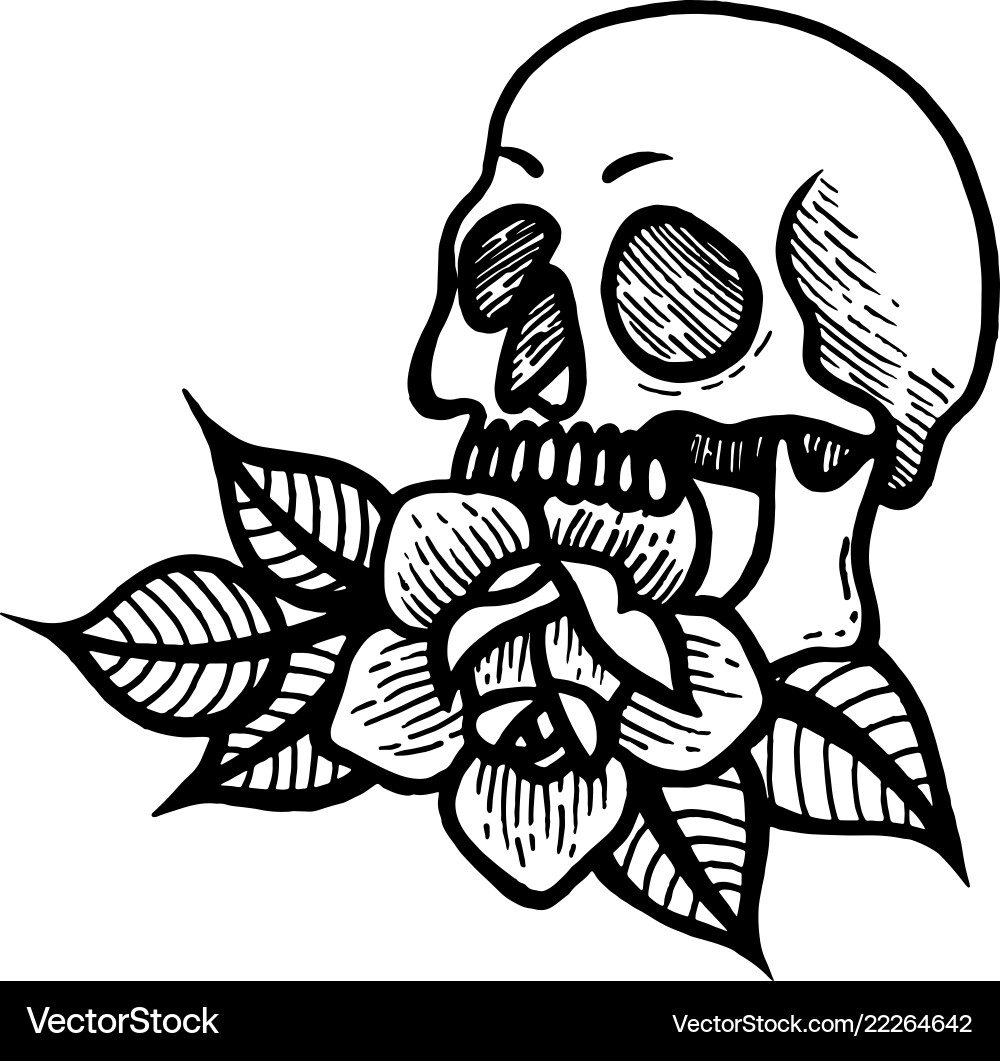 Skull Rose Tattoo - Dark Floral Vector Image