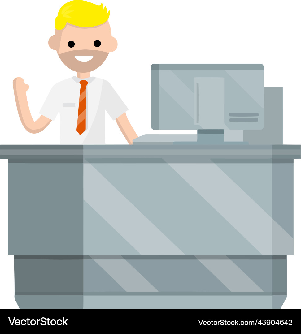 Smiling man behind the counter Smiling man behind the counter Vector Image