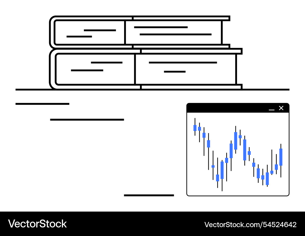 Stack of books with candlestick chart on screen Stack of books with candlestick chart on screen vector image