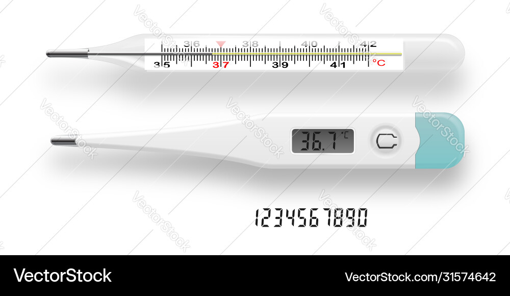 Thermometer set realistic collection digital Thermometer set realistic collection digital vector image