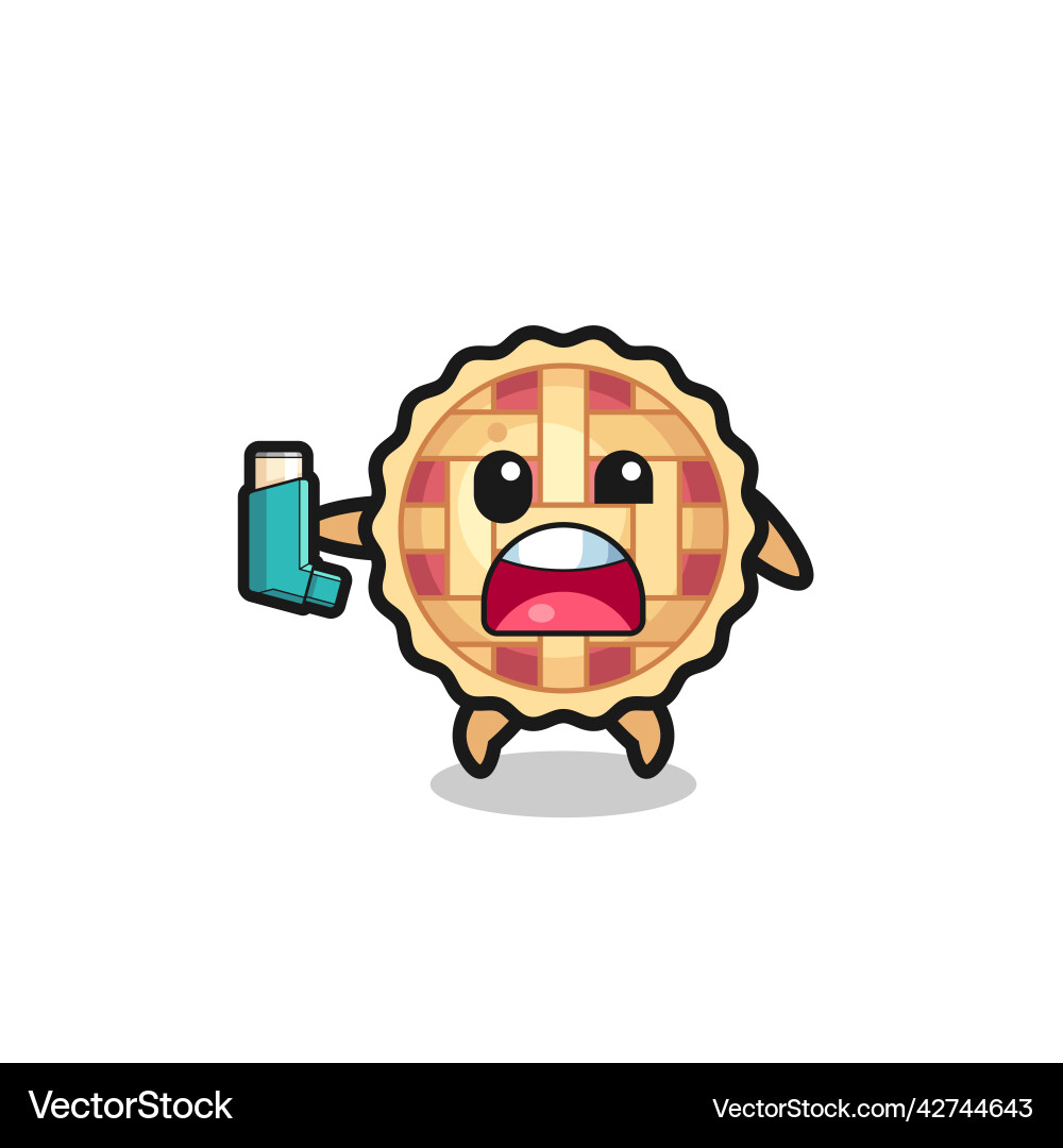 Apple pie mascot having asthma while holding Vector Image