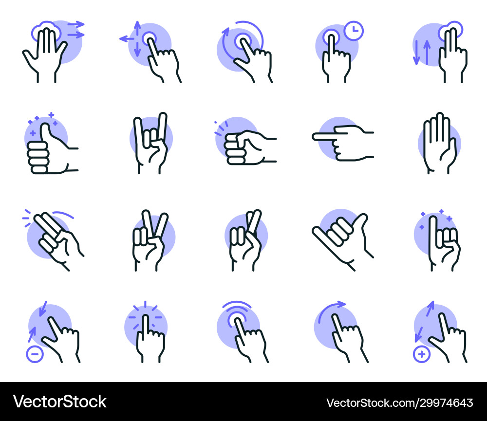 Gesture color linear icon set editable stroke Gesture color linear icon set editable stroke vector image