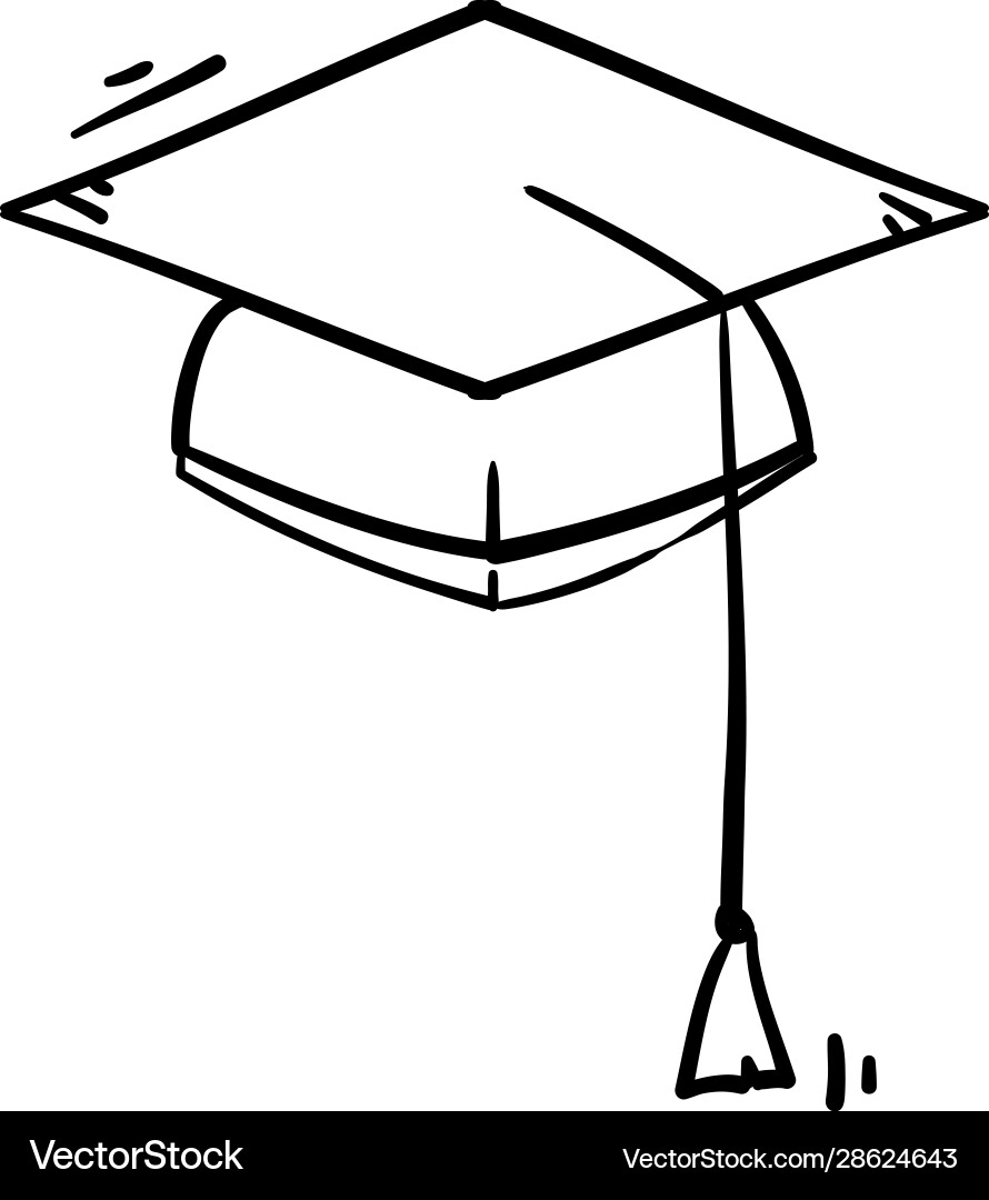 Graduation hat icon education sign with handdrawn vector image