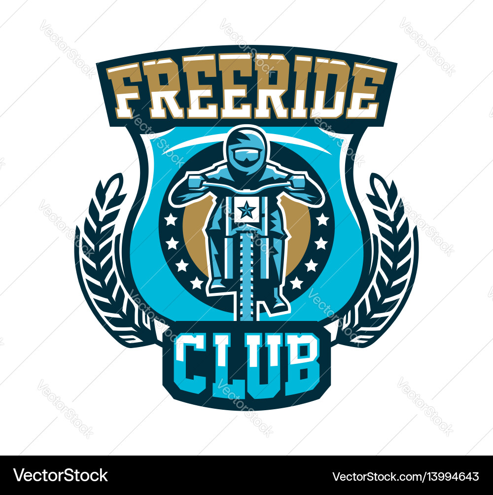 Logo emblem of the rider riding a mountain bike Logo emblem of the rider riding a mountain bike vector image