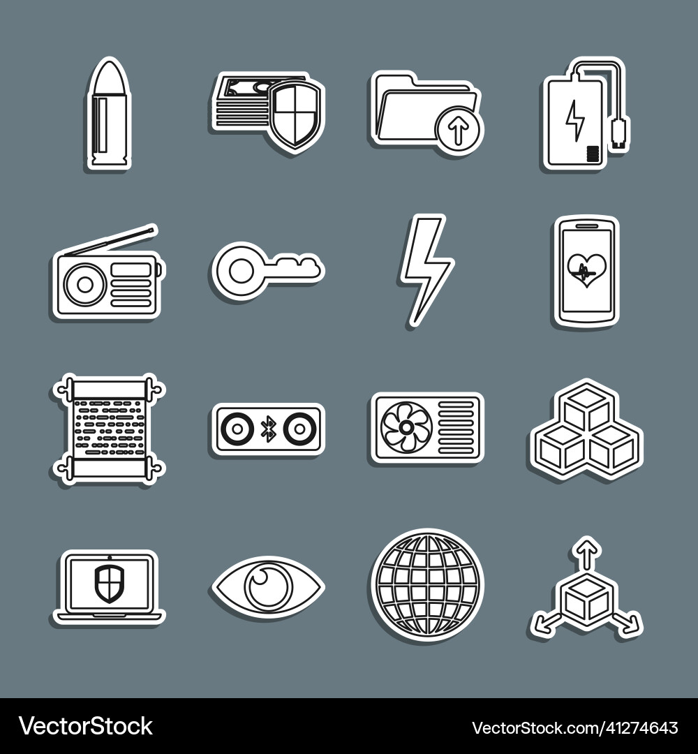Set line isometric cube smartphone with heart Set line isometric cube smartphone with heart vector image