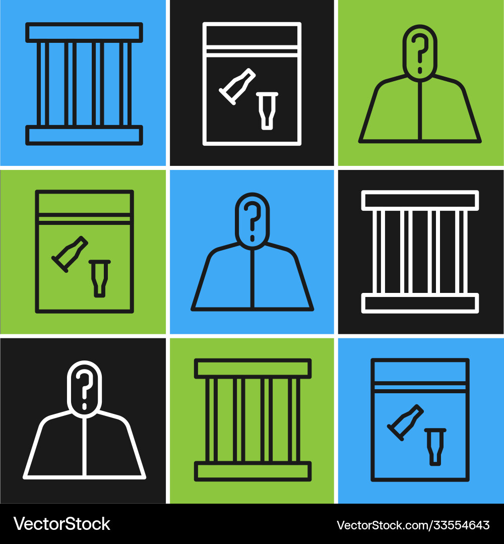 Set line prison window anonymous with question Set line prison window anonymous with question vector image