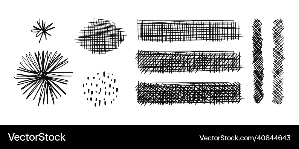 Set of drawn hatching circles and rectangles Set of drawn hatching circles and rectangles vector image
